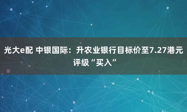 光大e配 中银国际：升农业银行目标价至7.27港元 评级“买入”